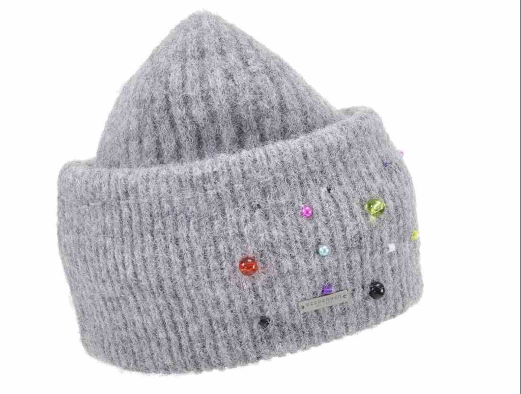 Bonnet en tricot avec ornements de perles colorées - Seeberger