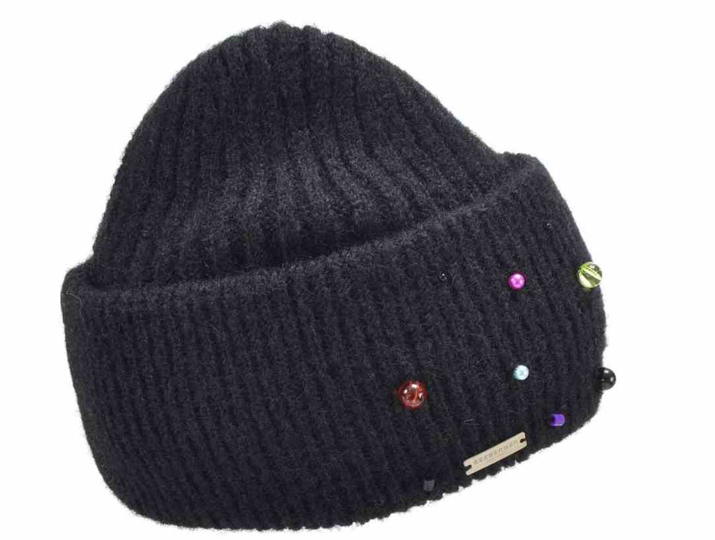 Bonnet en tricot avec ornements de perles colorées - Seeberger