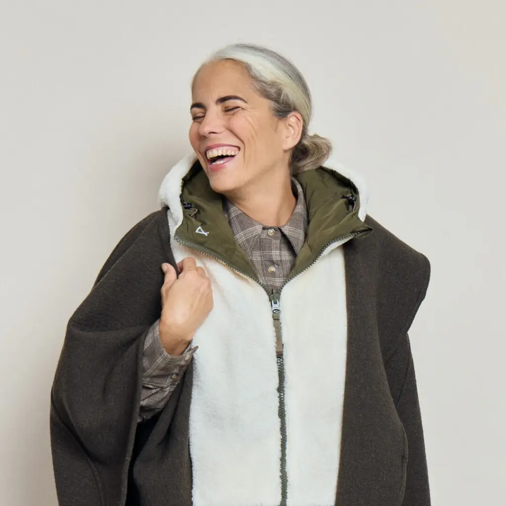 Capuche kaki et écru effet mouton- Fudoon  