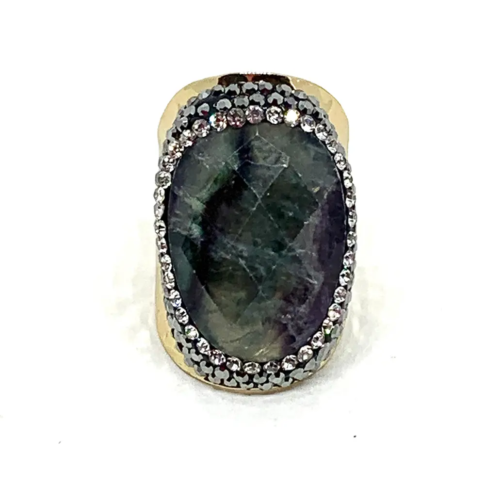 [Strass labra] Bague Strass dorée Labradorite - Hypnochic 