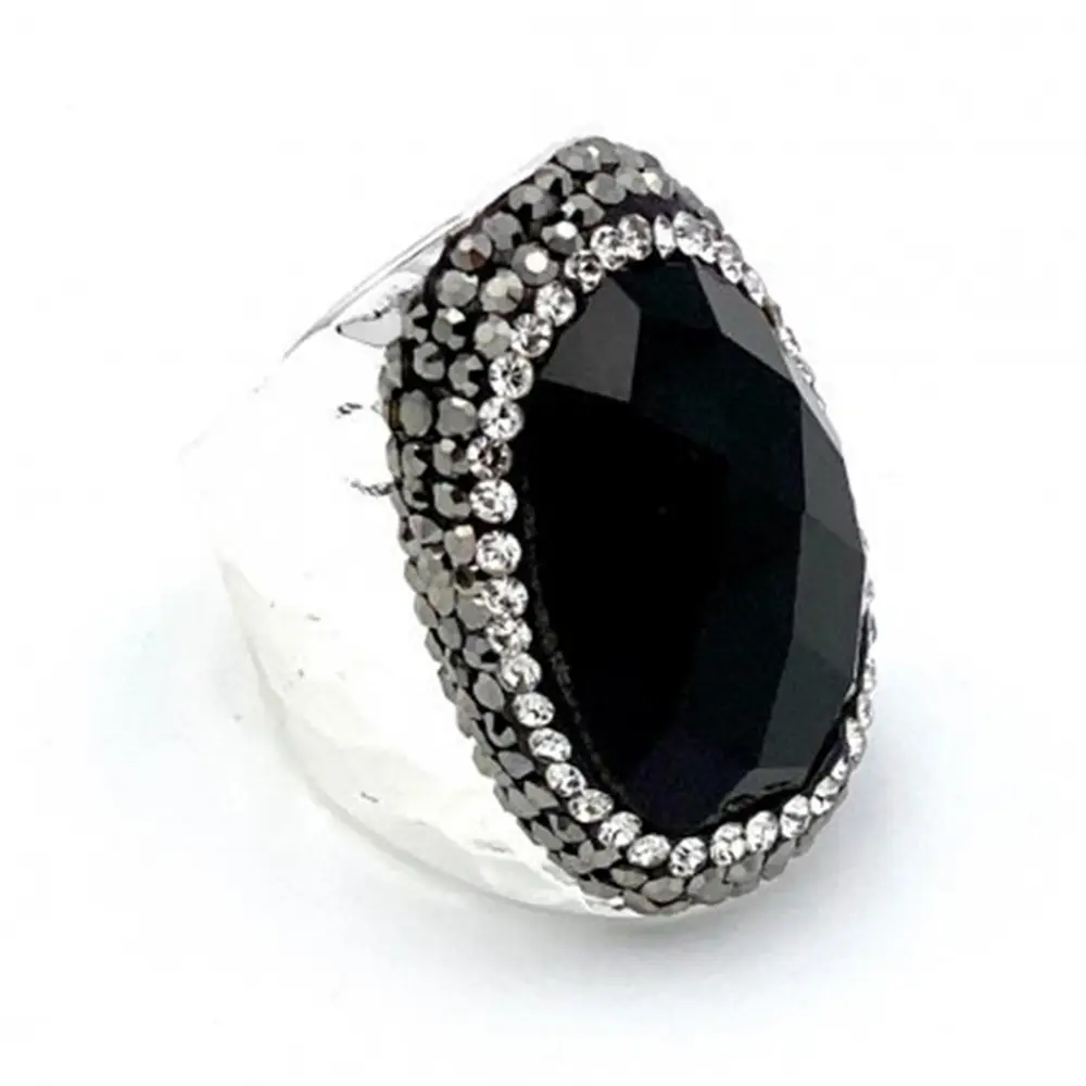 [Strass onyx] Bague Strass Argentée Onyx - Hypnochic