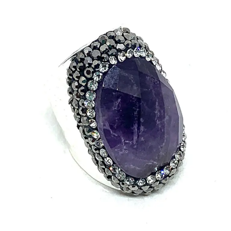 Bague Strass Argentée Améthyste - Hypnochic 
