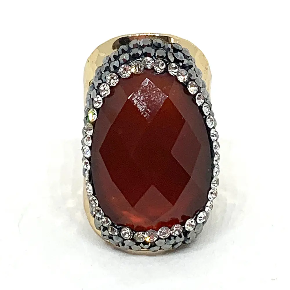 Bague Strass Argentée Cornaline - Hypnochic      