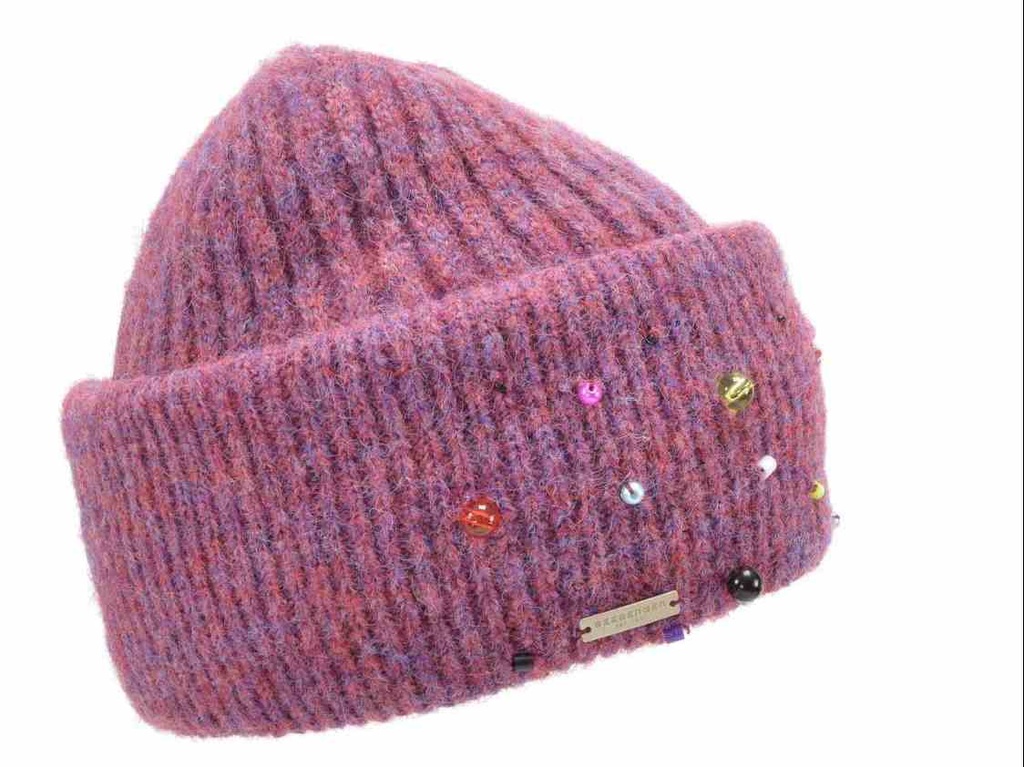 Bonnet en tricot avec ornements de perles colorées - Seeberger