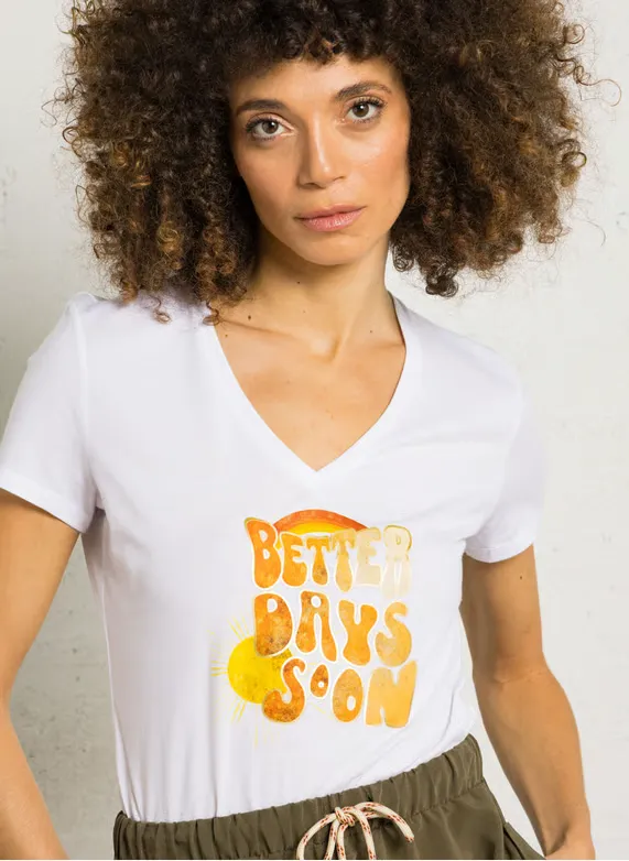 T-Shirt blanc sérigraphié "Better Days Soon" - Please