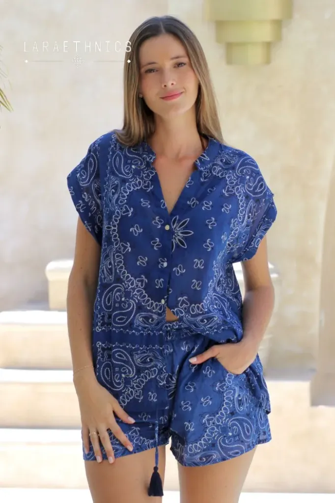 [CLAREBDNDNMTU] Top Clarence Bandana denim - Laraethnics