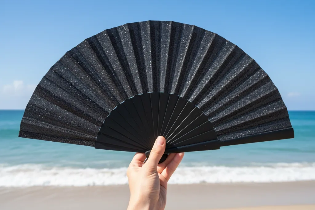 Éventail noir pailleté 23 cm - Fantastico Fans