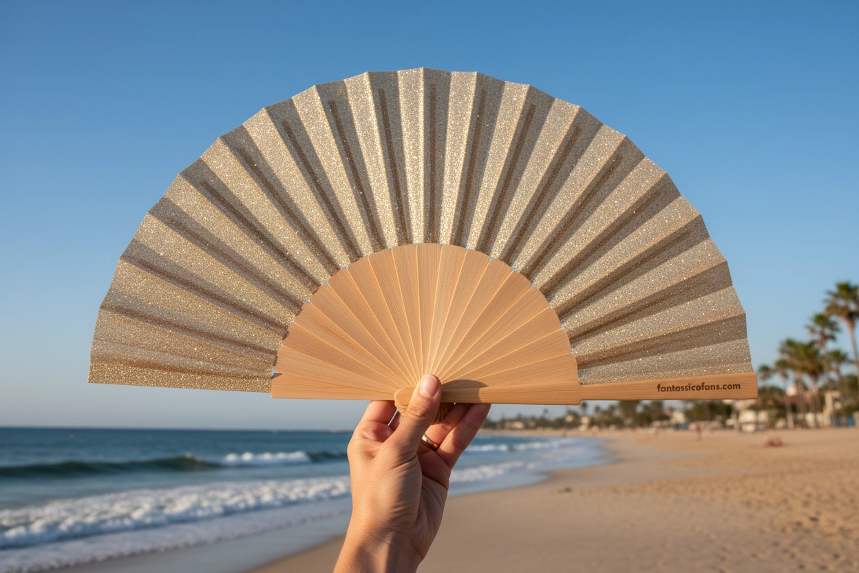 Éventail champagne pailleté - Fantastico Fans
