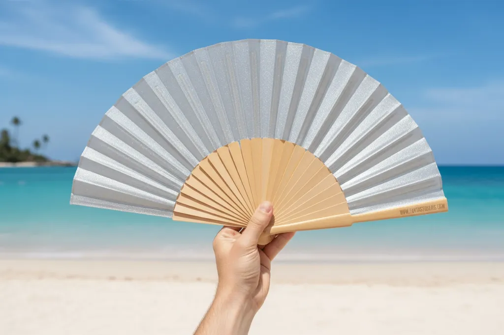 Éventail scintillant nacré argenté - Fantastico Fans