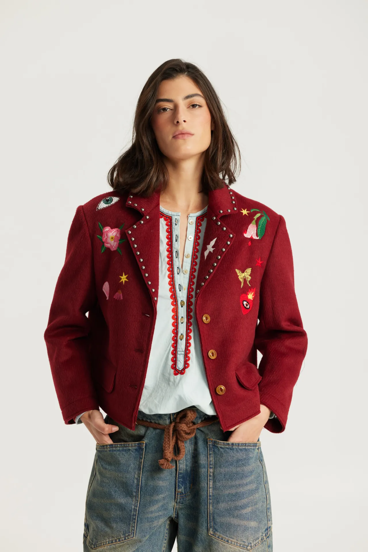 Veste brodée Heven bordeau - ME369