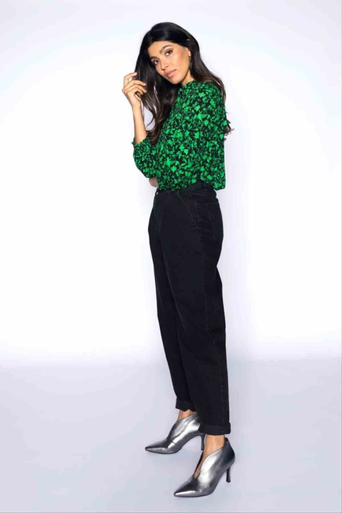 [655636] Chemise noir à imprimé vert vif - 4 Roses (36)