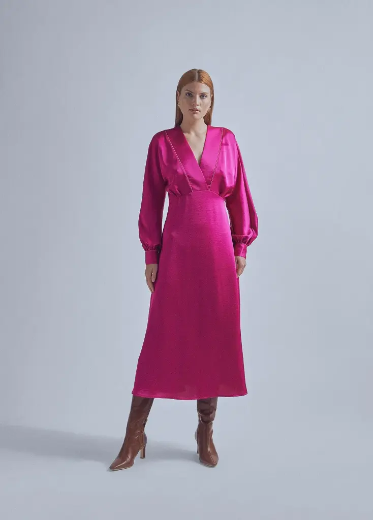 [32465003xs] Robe Rose en Satin - Maïté by Lola (XS)