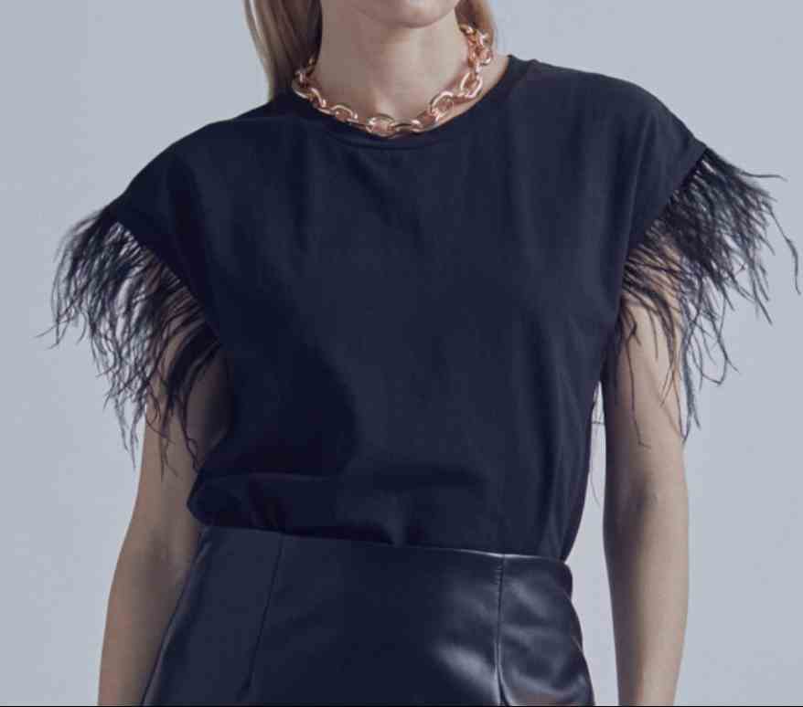 [32462001xs] T-Shirt Manches en Plumes - Maïté by Lola (XS)