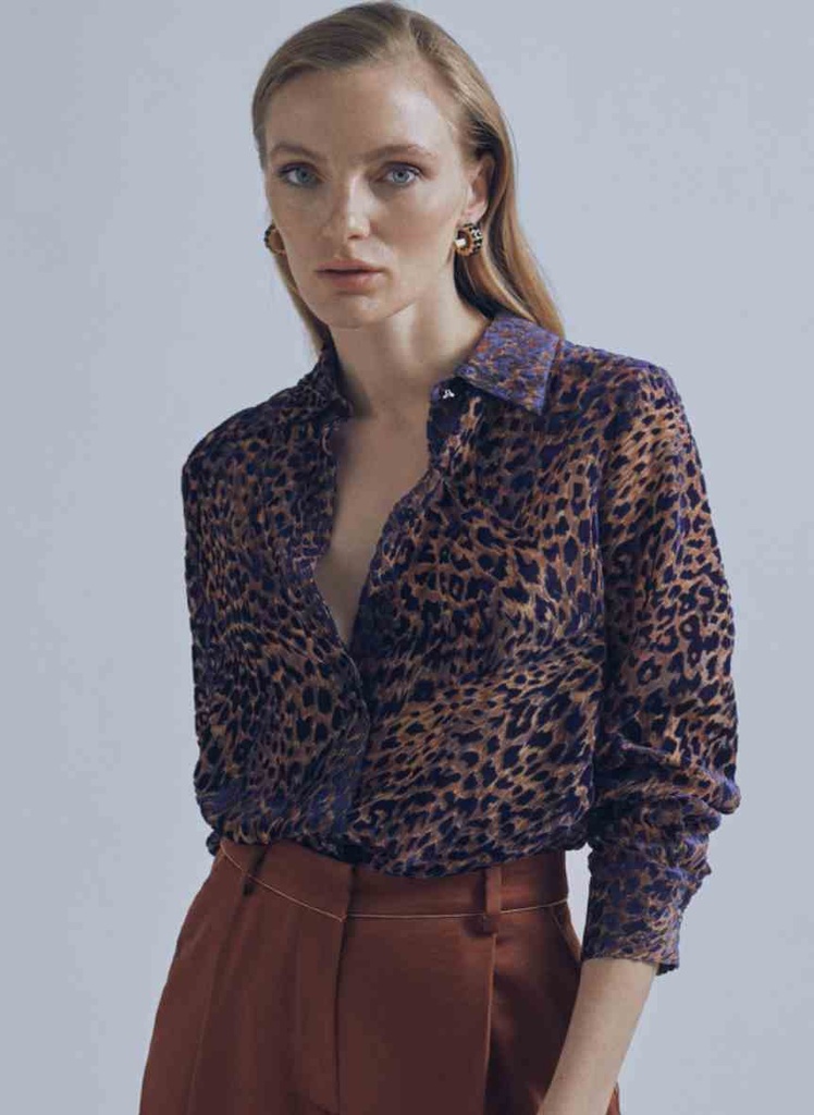 [32460012xs] Chemise Voile, léopard velours mauve - Maïté by Lola (XS)