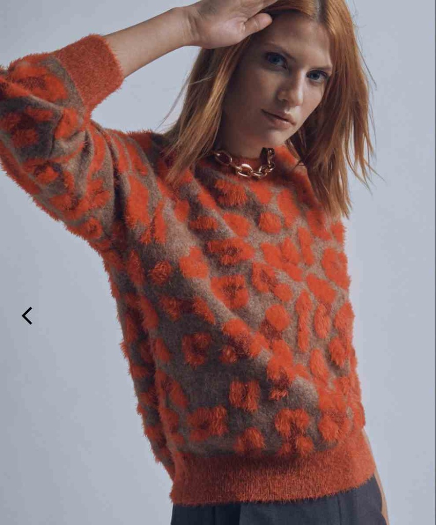 Pull Poil, Imprimé animal Orange - Maïté by Lola