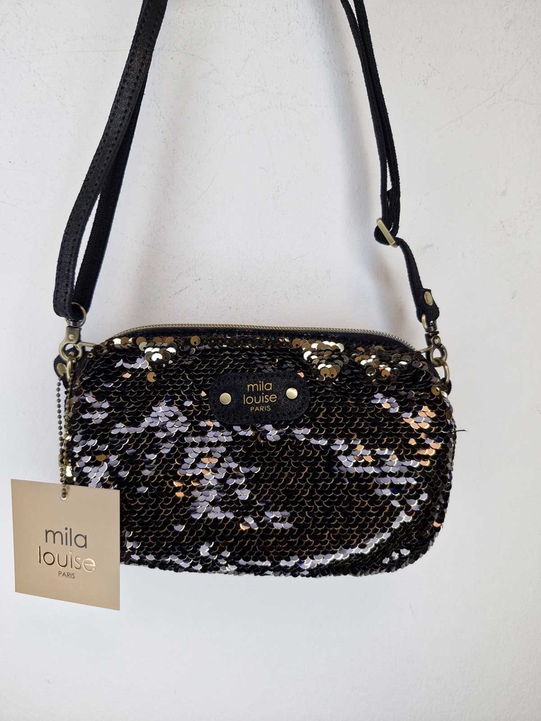 [16064SC7-01] Petit sac à main à sequins noir et or - Mila Louise