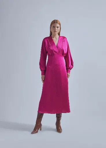 Robe Rose en Satin - Maïté by Lola