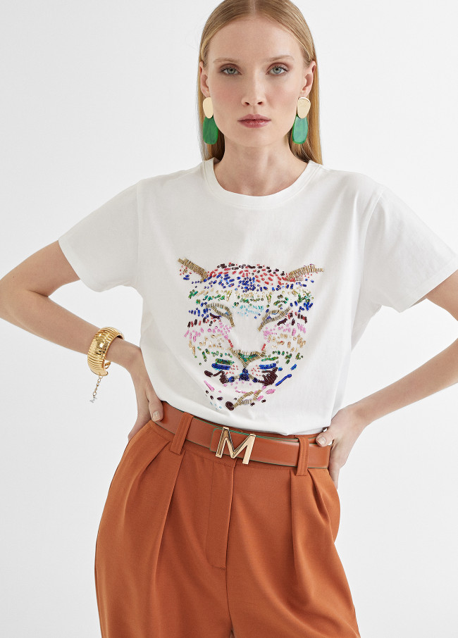 T-shirt MC Tigre Blanc/Rose - Maïté by Lola