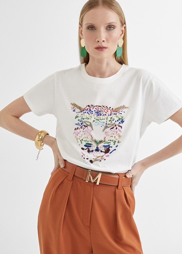 [MS2415029] T-shirt MC Tigre Blanc/Rose MS2415029 - Maïté by Lola