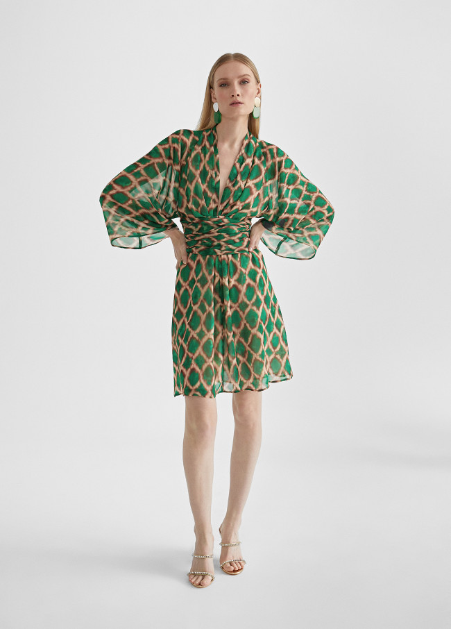 Robe courte imprimée Verte/marron - Maïté by Lola