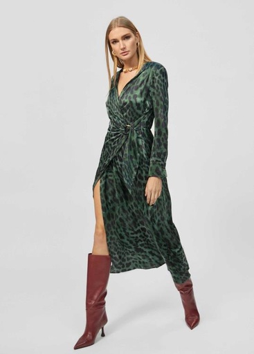 [32365045] Robe Cache-cœur Léopard vert - Maïté by Lola
