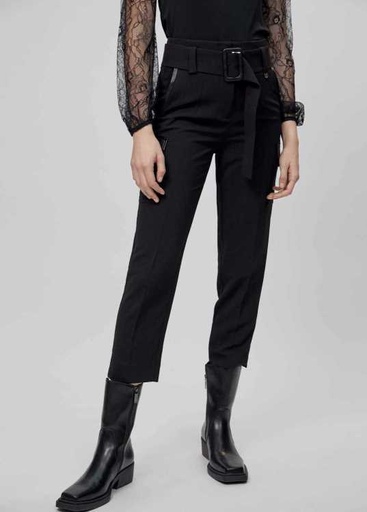 [12367005] Pantalon 3/4 Noir Ceinture - Lola Casademunt